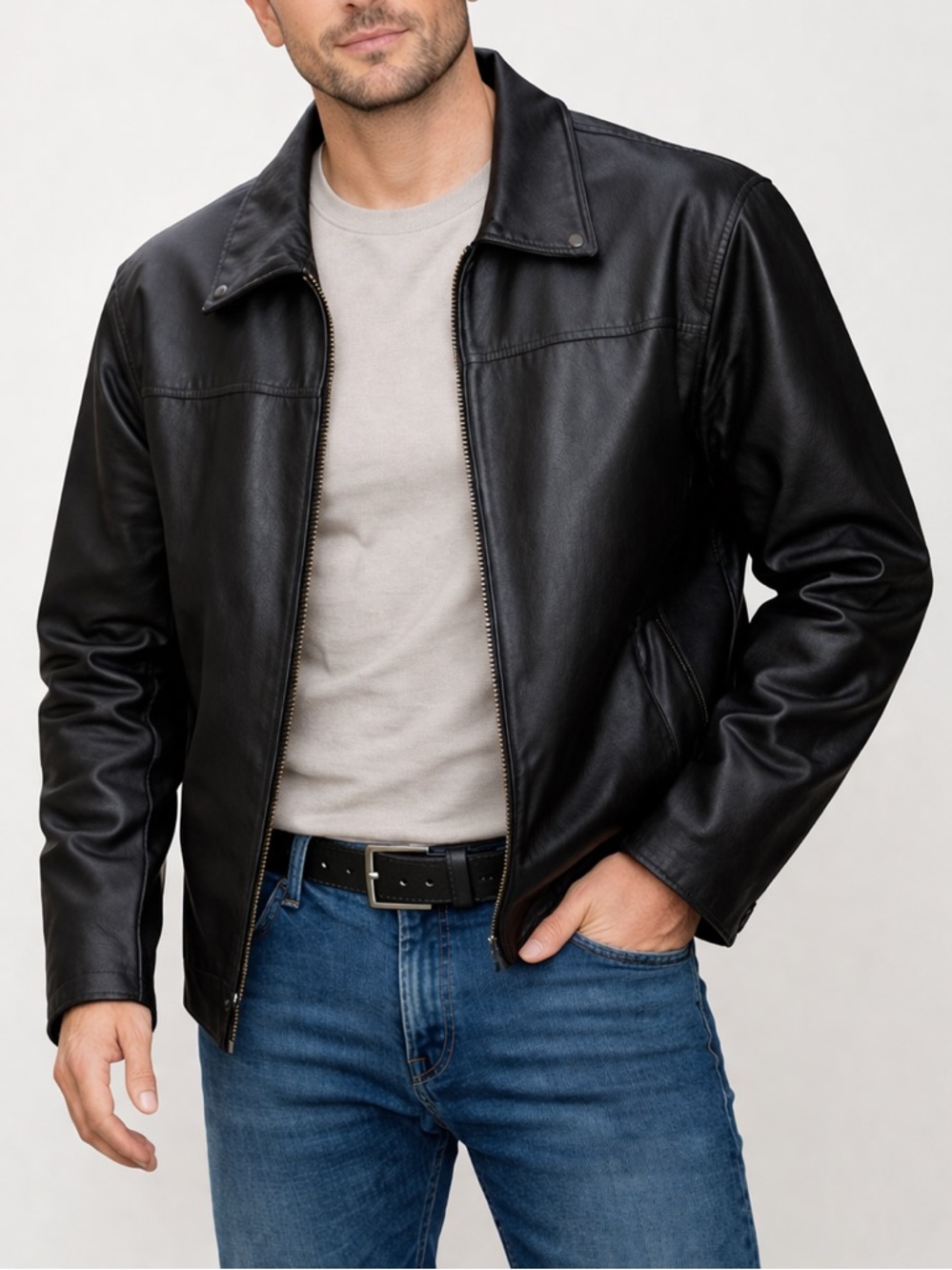 Men’s Black Leather Jacket – Excelled Men’s Collection – Size L